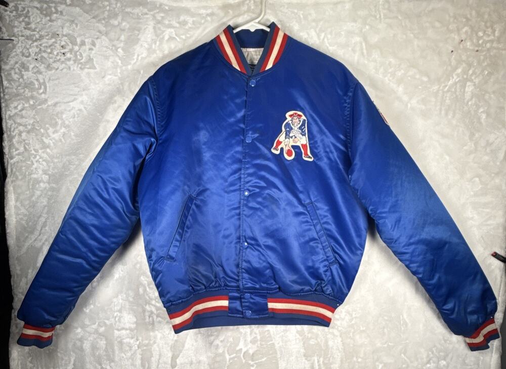 Lg Vintage New England Patriots Starter Satin Bomber Jacket 80's Large NFL Blue